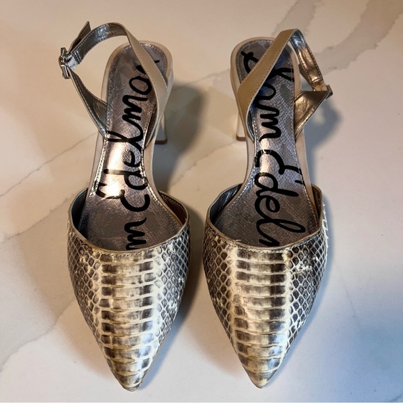 Sam Edelman Carole Slingback Heels Gray & Cream Python with Pointed Toe
Size 6.5 - Picture 2 of 15